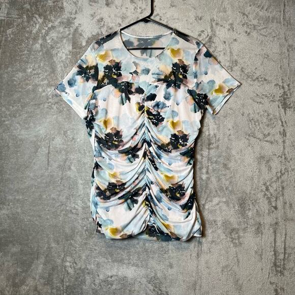 Torrid Size 2X Stretch Mesh Crew Neck Ruched Top Multi Floral Blouse Women's - Picture 1 of 9